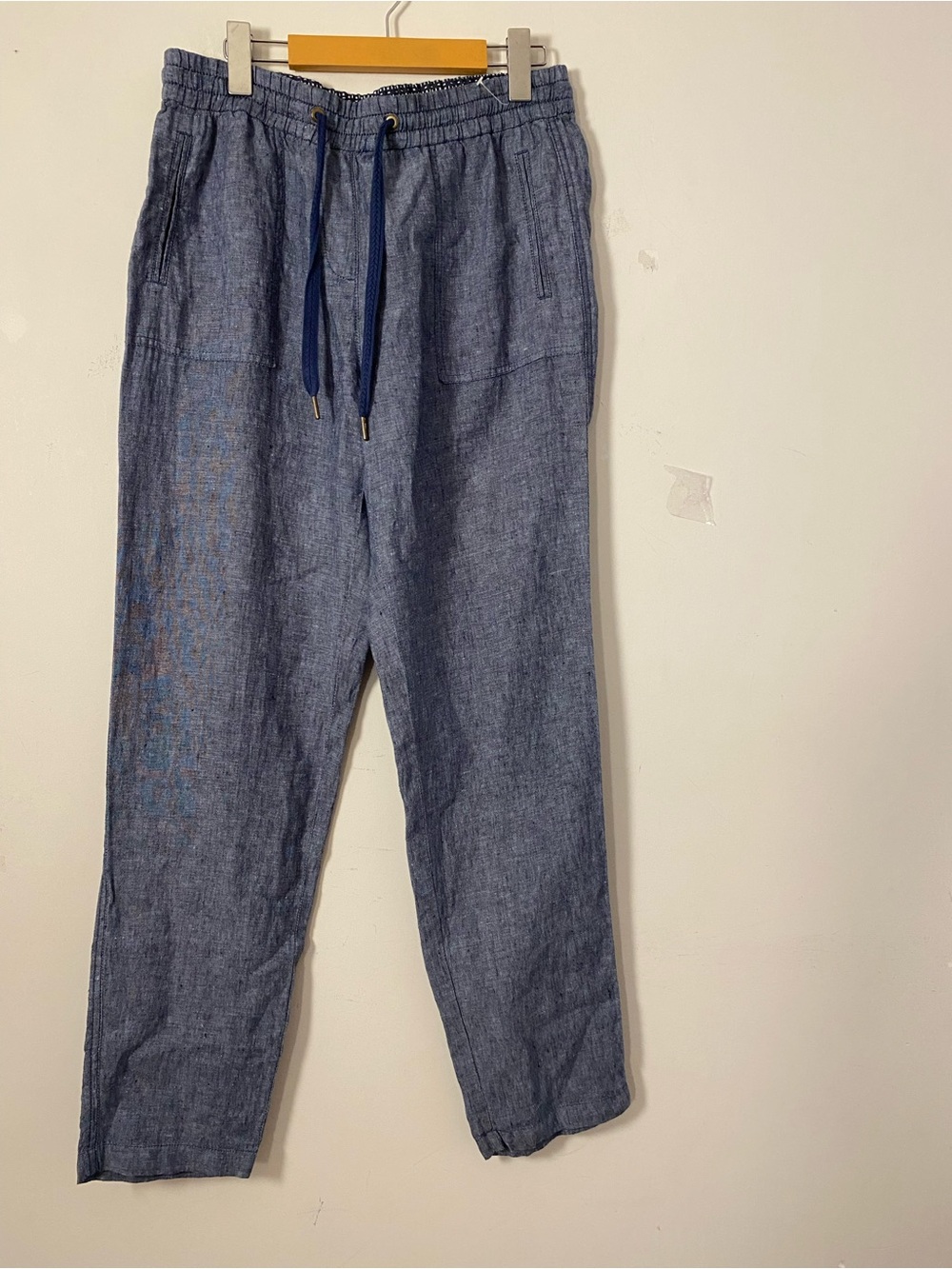 Blue Drawstring Linen-Blend Jeans
